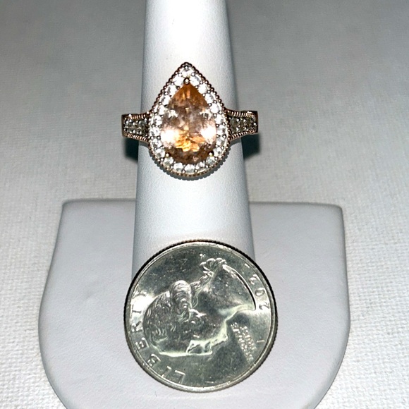 Genuine 2.5 Kt Peach Morganite White Zircon Engagement Wedding Dinner 925 Ring - Picture 14 of 14